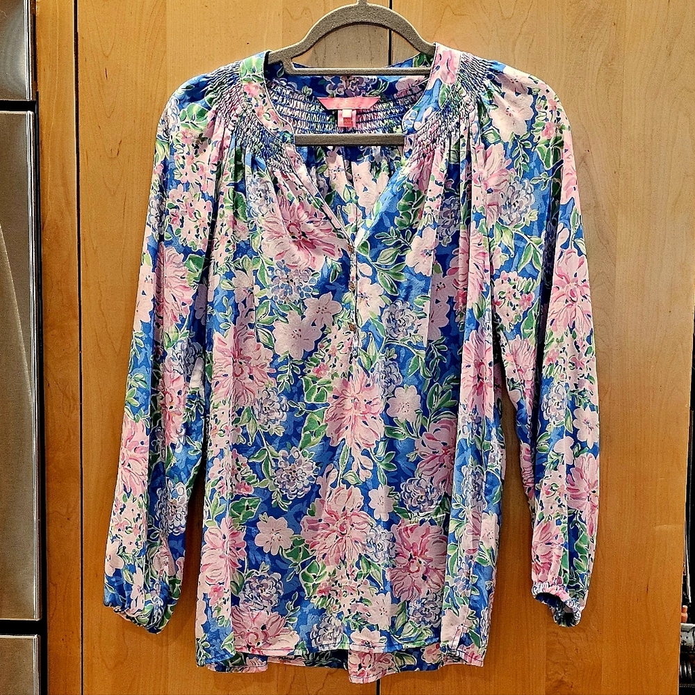 Lilly Pulitzer Top Elsa Silk Top Lilly Pulitzer Pullover Blouse Pink Blue Size S